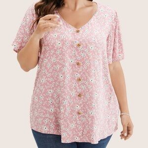 Ditsy Floral Contrast Ruffle Sleeve Button Detail Blouse size 26